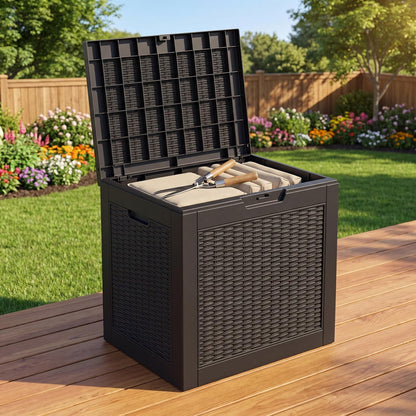 NicBex 30 Gallon Deck Box, Waterproof Resin Outdoor Storage Box Lockable for Patio Furniture, Fade Resistant Patio Side Table & Organizer for Garden Tools, Pool Floats, Outdoor Cushions, Black