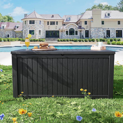 PatioZen 50 Gallon Deck Box Outdoor, Weatherproof Resin Patio Storage Box, Waterproof Outdoor Storage Boxes with Lid Lockable for Cushions, Garden Tools,Grey