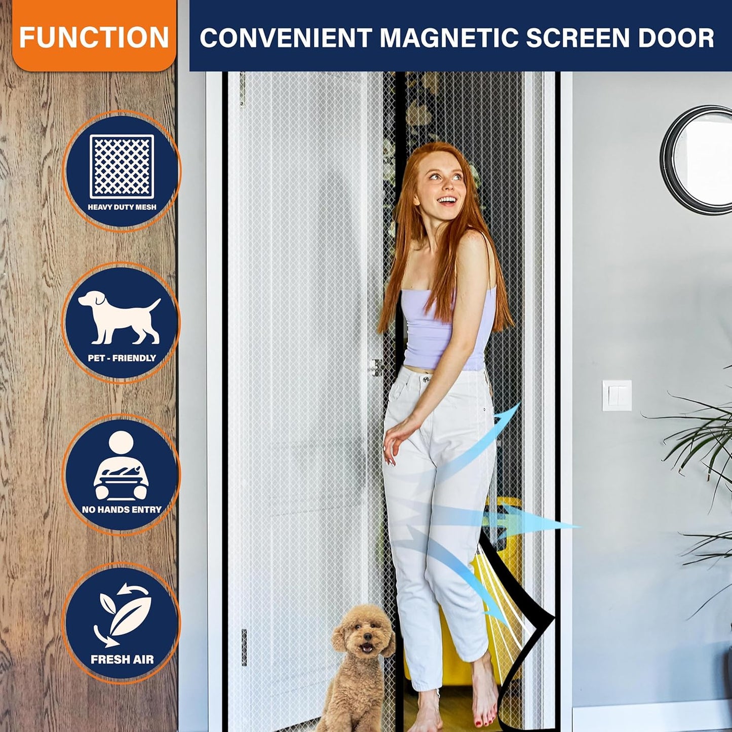 Mesh Screen with Magnetic Closure-Keeps Bugs Out Let Breeze in, Heavy Duty - Pet and Kid Friendly, Works with Front, Sliding Doors (38 x 82 Inch)