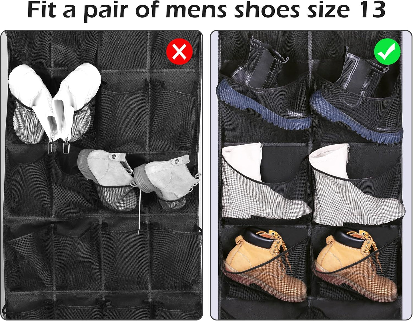 KIMBORA Over The Door Shoe Organizer 12 Large Mesh Pockets Boots Hanging Storage Shoe Rack for Closet White