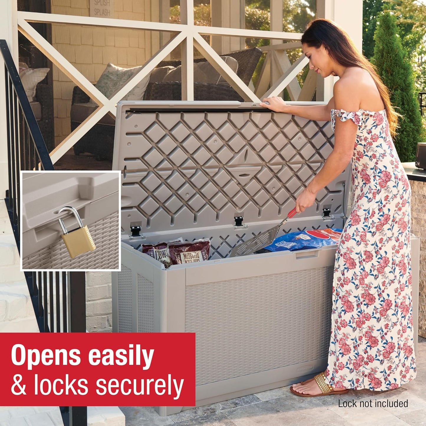 Rubbermaid Extra Large Resin Outdoor Storage Deck Box (134 Gal), Weather Resistant, Black, Deck Organization for Home/Backyard/Pool Chemicals/Toys/Garden Tools/Porch/Patio Cushions