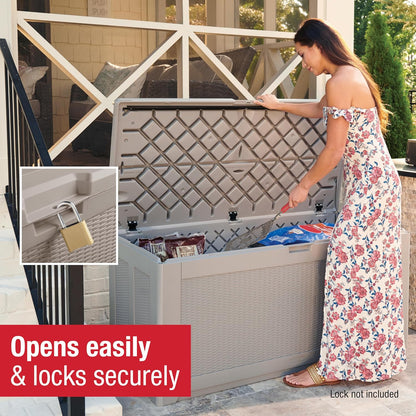Rubbermaid Extra Large Resin Outdoor Storage Deck Box (134 Gal), Weather Resistant, Black, Deck Organization for Home/Backyard/Pool Chemicals/Toys/Garden Tools/Porch/Patio Cushions