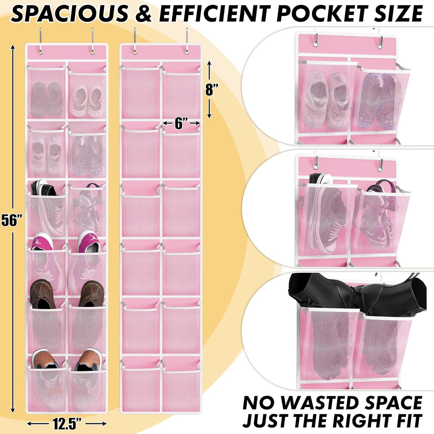 Simple Houseware 24 Pockets - 2PK 12 Large Pockets Over Door Hanging Shoe Organizer, Grey