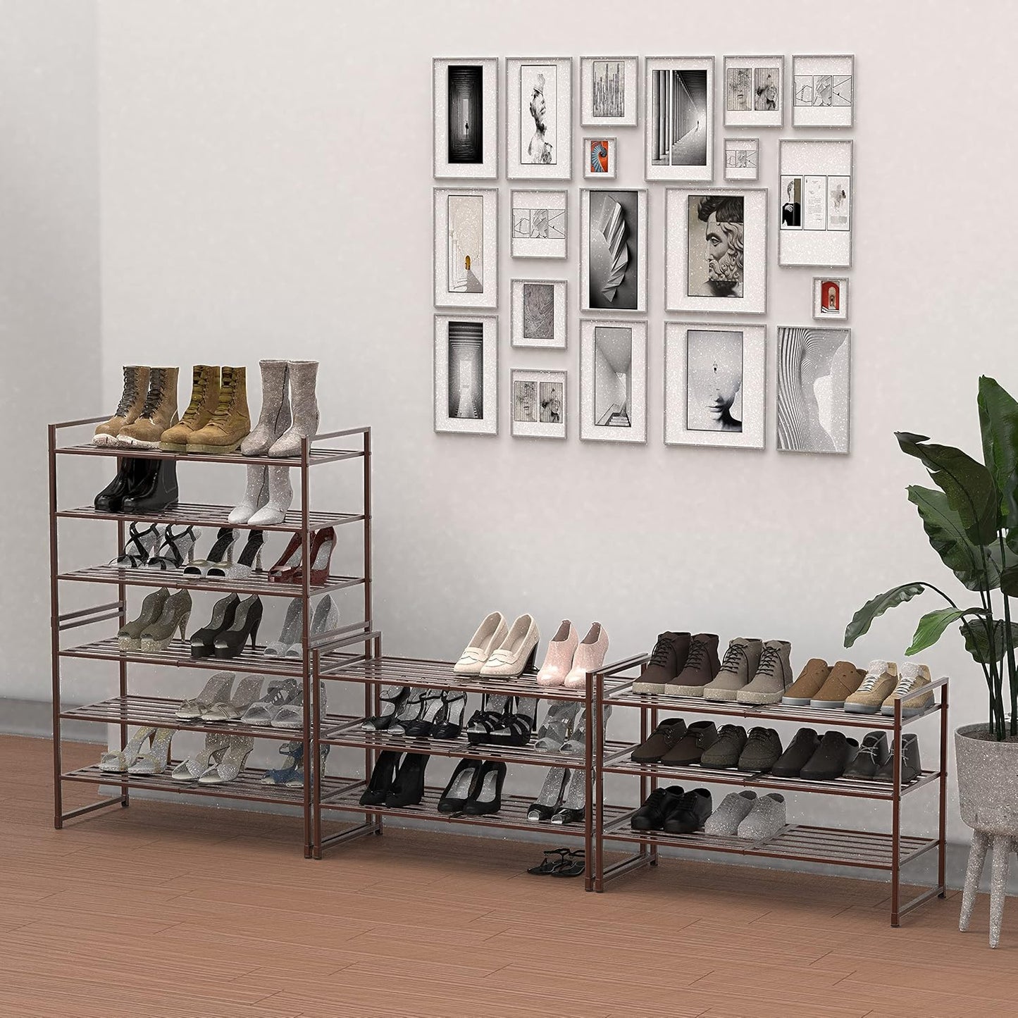 Simple Houseware 3-Tier Stackable Shoes Rack Storage Shelf, Black