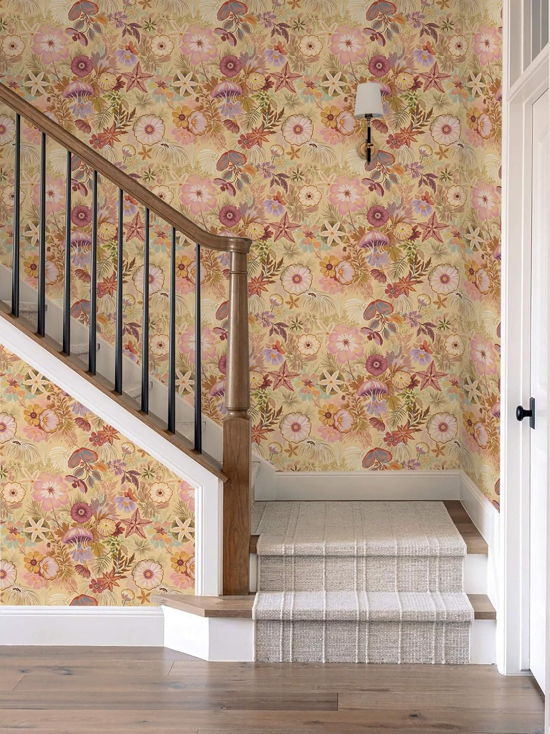 Ismoon Peel and Stick Wallpaper Floral Vintage Stick on Wall Paper Beige French Textured Contact Paper for Cabinet Removable Self Adhesive Wallpaper Vinyl Roll Shelf Deco, 17.3x78.7in