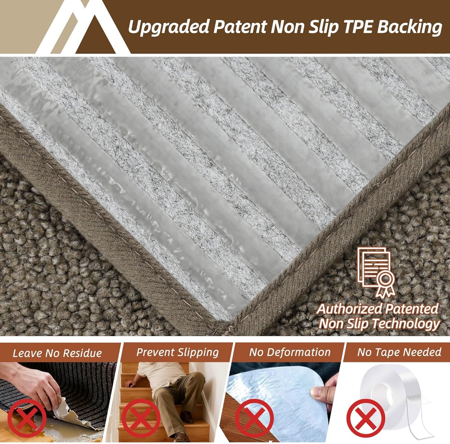 COSY HOMEER Edging Stair Treads Non-Slip Carpet Mat 28inX9in Indoor Stair Runners for Wooden Steps, Edging Stair Rugs for Kids and Dogs, 100% Polyester TPE Backing(4pc, Beige)