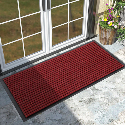 Yimobra Welcome Mat, Heavy Duty Sturdy Door Mats for Home Entrance Outdoor Indoor, Front Doormat for Outside Patio Floor Entry Porch Garage Office, Waterproof, Low Profile, 29.5x17, Black Grey