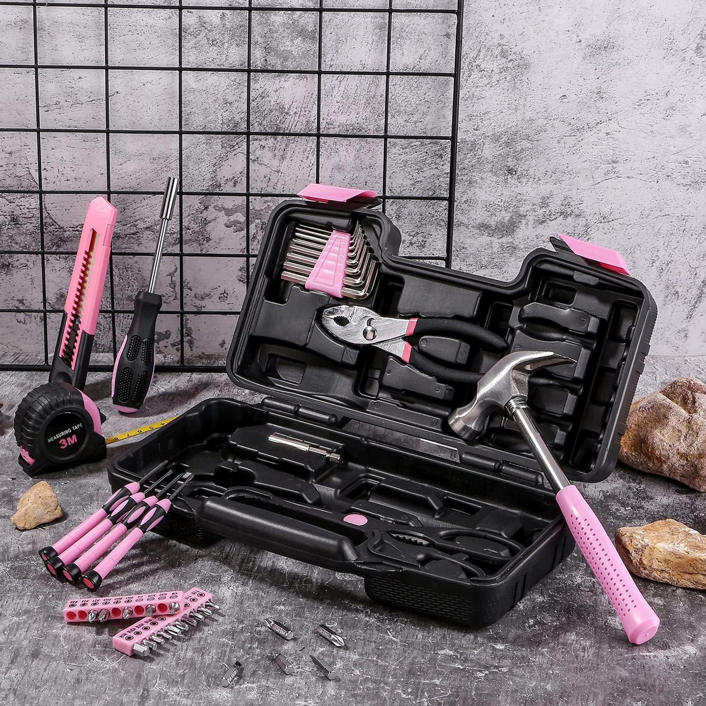 39 Piece Basic Home Tool Set Household Tool Set General Repair Small Hand Tool Kit in Toolbox Storage Case for Home Garage Office College Dormitory Use, Blue