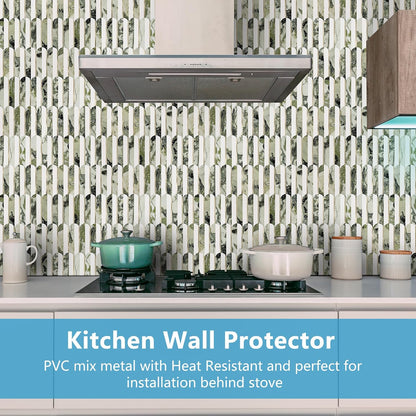 Vamos Peel and Stick Backsplash Seamless Tile for Kitchen and Bathroom,White and Beige Slate PVC Mixed Light Gold Self Adhesive Fish Scale Metal Mosaic Tiles (10 Sheets)