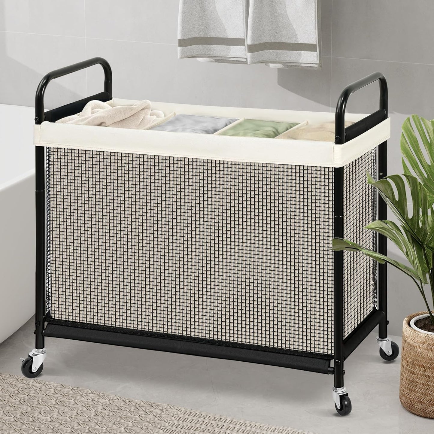 STO STO Laundry Hamper 3 Section, 120L Rolling Laundry Sorter Cart with Removable and Washable Liner Bag, Clothes Hamper with Wheels and Metal Handle for Laundry Room and Bedroom