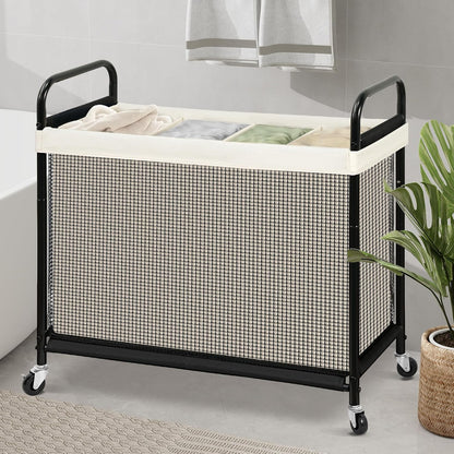 STO STO Laundry Hamper 3 Section, 120L Rolling Laundry Sorter Cart with Removable and Washable Liner Bag, Clothes Hamper with Wheels and Metal Handle for Laundry Room and Bedroom