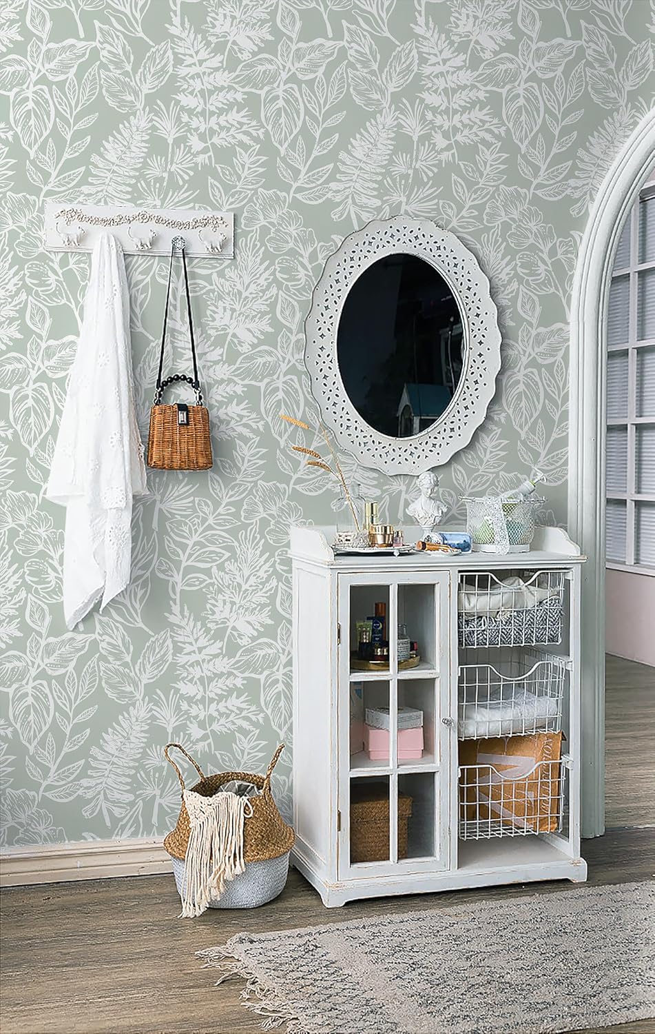 Safiyya Peel and Stick Wallpaper Boho Modern Beige Leaf Contact Paper Peel and Stick Wall Paper Self Adhesive Removable Wallpaper for Bedroom Bathroom Vinyl Roll 78.7"x17.3"