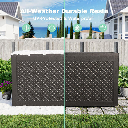230 Gallon Large Outdoor Storage Box Waterproof, UV Resistant Resin Deck Box with Hydraulic Rod & Lockable Latch for Patio Furniture, Outside Storage Box for Garden Tools, Patio Cushions, Black