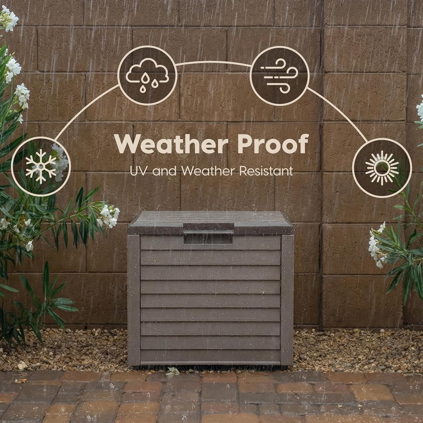 IRIS USA 35-Gallon Outdoor Deck Delivery Storage Box, Lockable & UV-Protected, Weather-Resistant Patio Storage for Cushions, Garden Tools & Packages, Waterproof Resin, Durable & Stylish Design - Beige