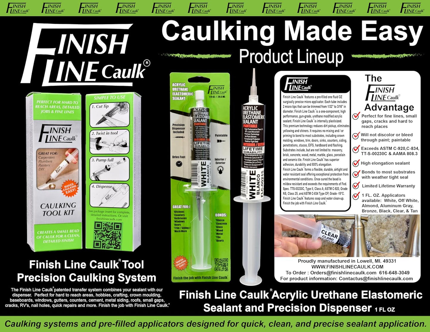 Precision Caulking Tool Kit – Syringe-Style Applicator with Small Replaceable Tips – Fine Detail Caulking, Small Cracks, Trim, and DIY Projects – Includes Filling System