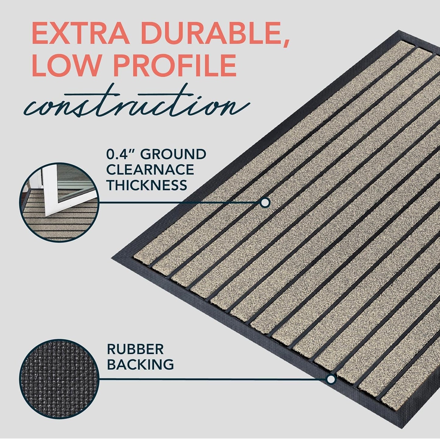 ubdyo Extra Durable Door Mat - Dirt Trapping Outdoor Welcome Mats - Non-Slip Outdoor Indoor Entrance - Low Profile Front Doormat (30" x 17", Bright Brown)