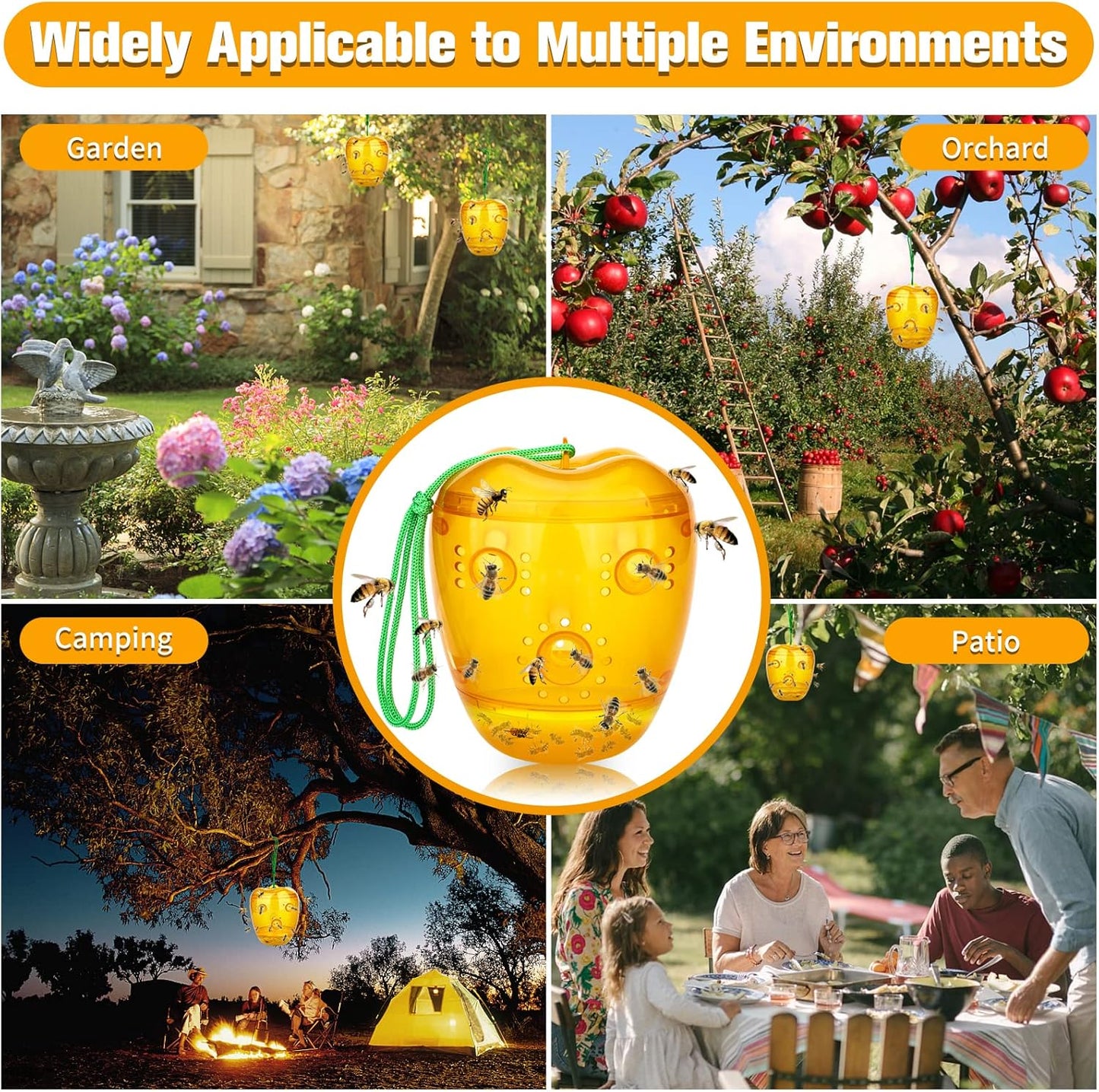 Wasp Trap, Yellow Jacket Trap Outdoor Hanging, Reusable Hornet and Wasp Catcher Traps for Outside, 2 Pack - Orange