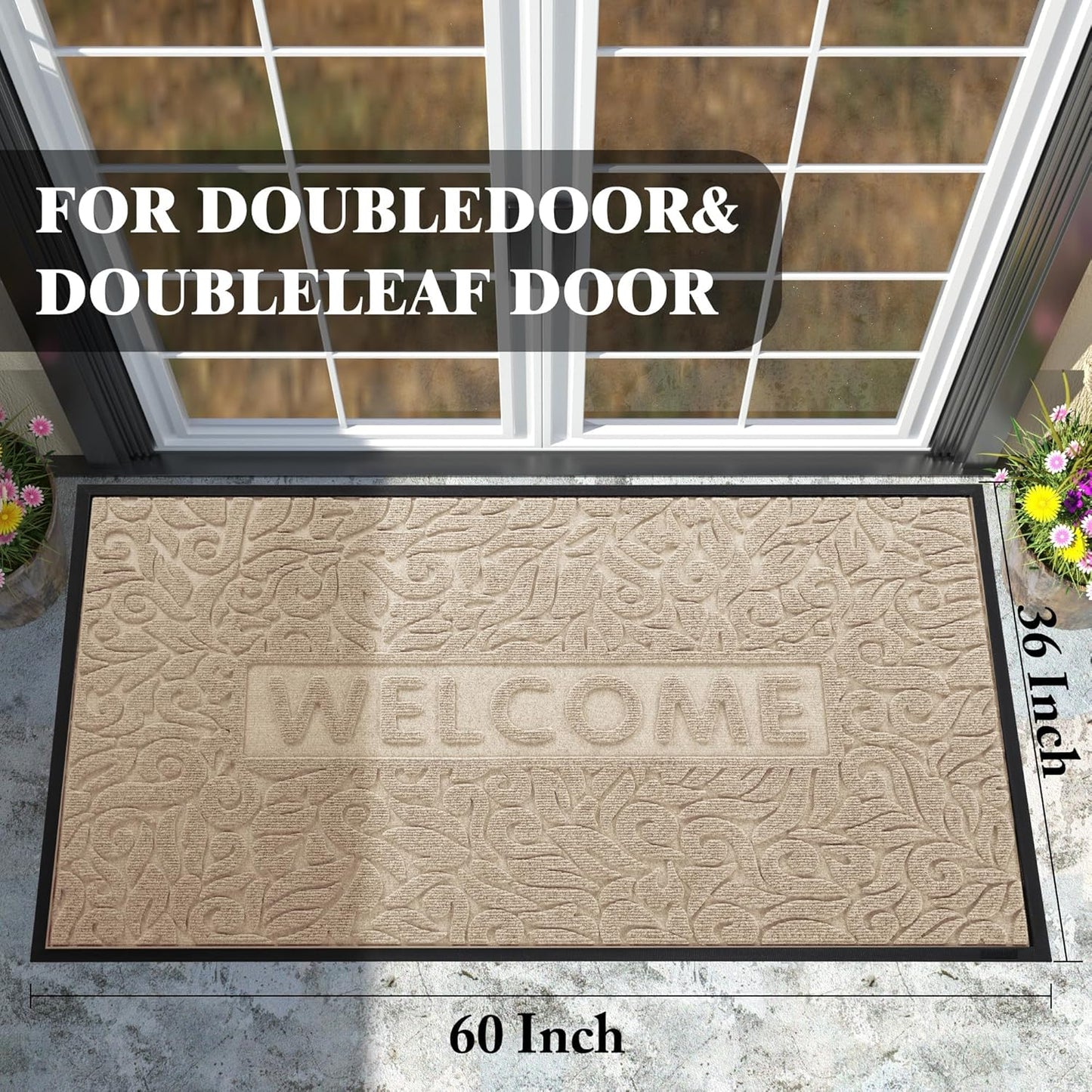 Yimobra Welcome Mat Outdoor 29.5x17, Waterproof Non-Slip Outdoor Mats for Front Door Outside Entrance, Low-Profile Entryway Mat Indoor for Garage Patio, Black
