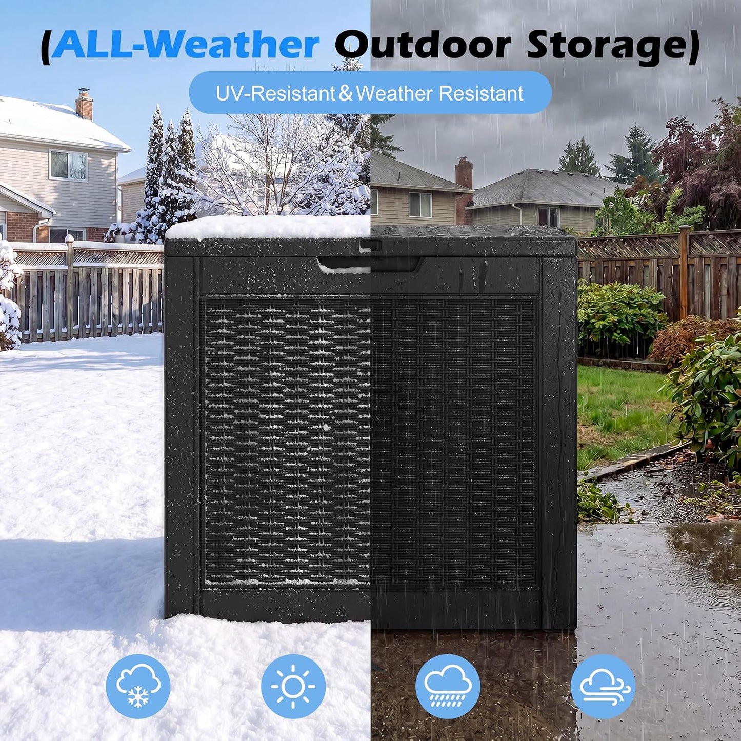 35 Gallon Outdoor Storage Box, Waterproof Resin Deck Box with Lockable Lid – Storage Cabinet for Patio Furniture, Pool Supplies, Garden Tools – Indoor & Outdoor Use
