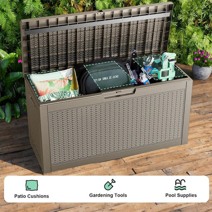 320 Gallon Waterproof Outdoor Storage Box, UV Resistant Resin Deck Box with Hydraulic Rod for Reinforced Stability, Perfect for Patio, Garden, and Pool（Black，320 Gallon）