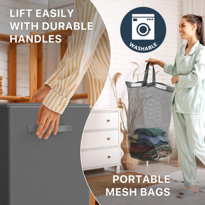 Simple Houseware Double Laundry Hamper with Lid and Removable Bags, Black