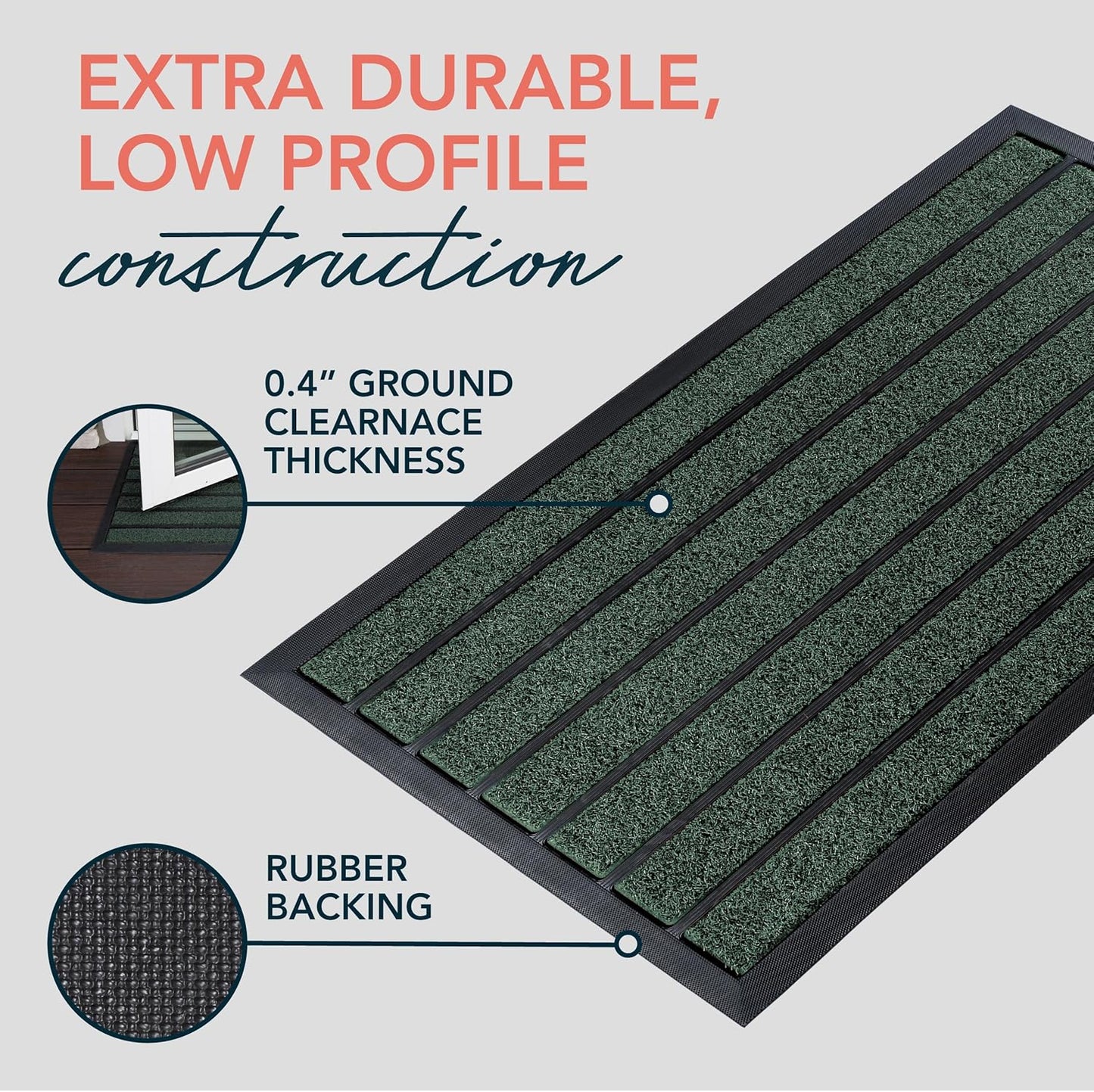 ubdyo Extra Durable Door Mat - Dirt Trapping Outdoor Welcome Mats - Non-Slip Outdoor Indoor Entrance - Low Profile Front Doormat (30" x 17", Bright Brown)