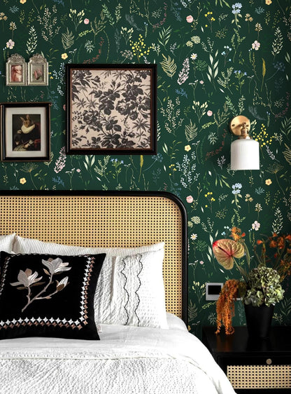Dimoon 17.3''x78.7'' Vintage Peel and Stick Wallpaper Boho Beige Neutral Contact Paper White Floral Bird Wallpaper Removable Botanical Renter Friendly Modern Wall Paper Bedroom Bathroom Vinyl Roll