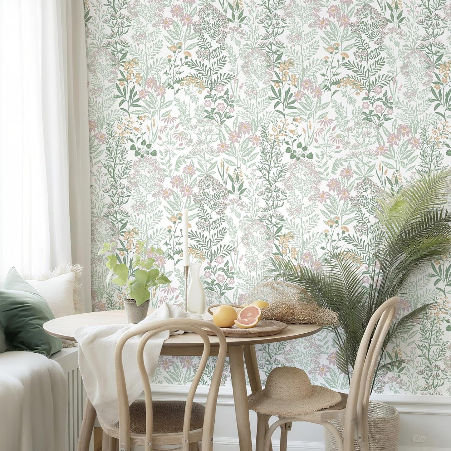 Safiyya Peel and Stick Wallpaper Floral Green and White Leaf Contact Paper for Cabinets 17.3"x 78.7" Self Adhesive Removable Wallpaper for Bathroom Renter Friendly Wall Paper Vinyl Roll