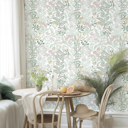 Safiyya Peel and Stick Wallpaper Floral Green and White Leaf Contact Paper for Cabinets 17.3"x 78.7" Self Adhesive Removable Wallpaper for Bathroom Renter Friendly Wall Paper Vinyl Roll