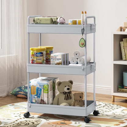Ronlap 3 Tier Slim Rolling Storage Cart with Wheels Plastic Utility Cart Organizer for Snack Craft Art Postpartum Baby Diaper Nail Makeup in Bathroom Laundry Room Kitchen Bedside Narrow Space, White