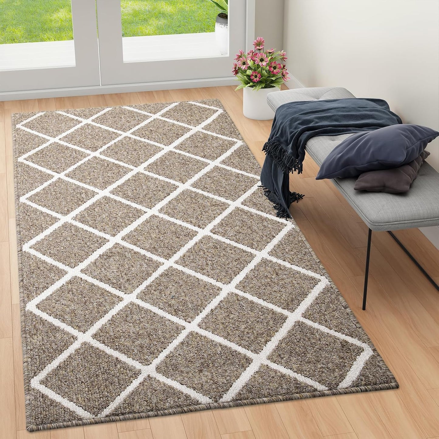 Finchitty Indoor Door Mat, Dirt Resistant and Absorbent, Low-Profile, Non-Slip, Washable Inside Floor Mats for Front Door, Back, and Entrance, 32" x 20", Grey
