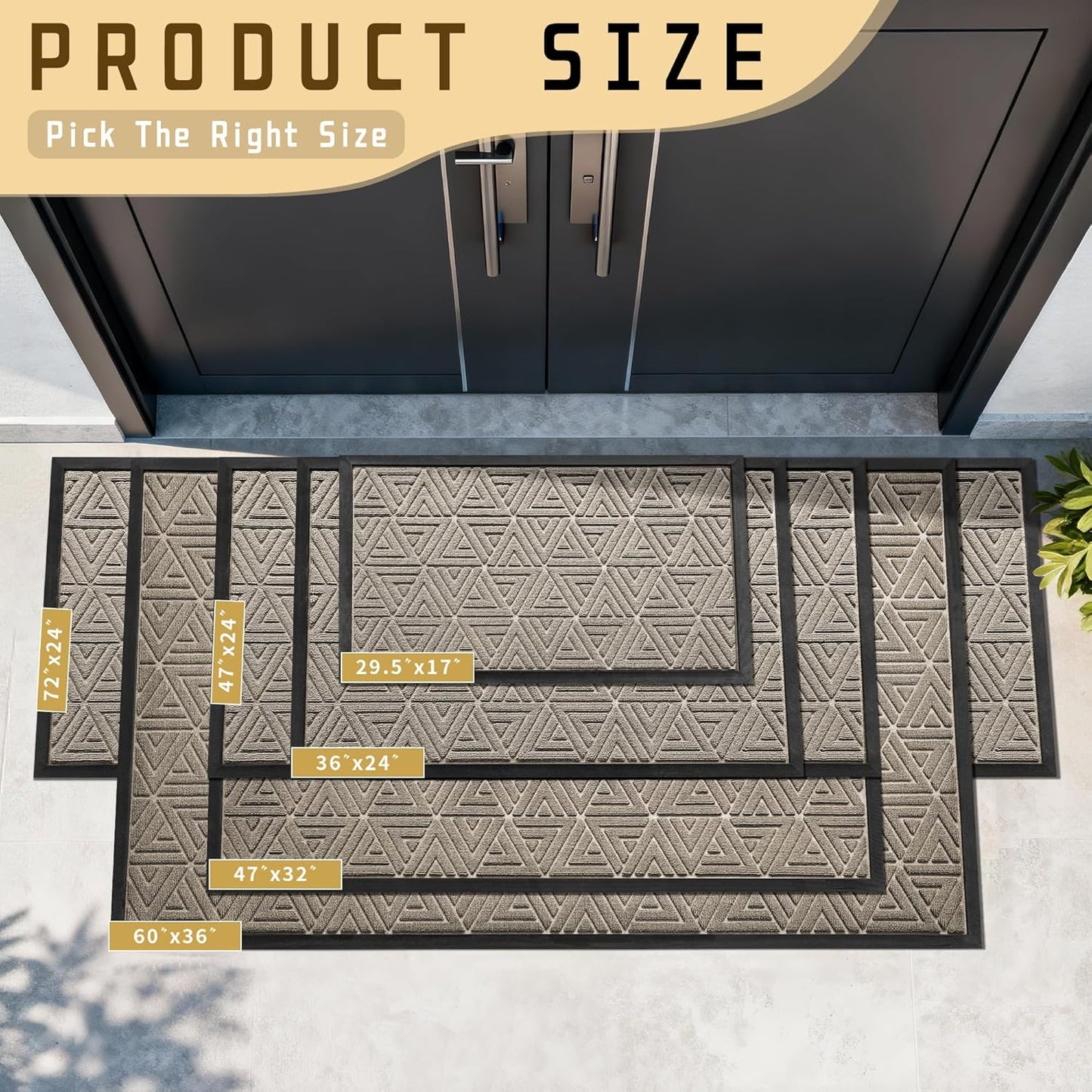 Yimobra Front Door Mat Outside Entrance 29.5x17, Waterproof Heavy Duty Outdoor Mats for Front Door, Non Slip Rubber Entry Mat for Garage Patio Indoor, Grey