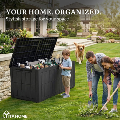YITAHOME 35 Gallon Outdoor Storage Box | Waterproof Resin Deck Box and Package Delivery with Lockable Lid for Patio Furniture Cushions, Pool Accessories, Garden