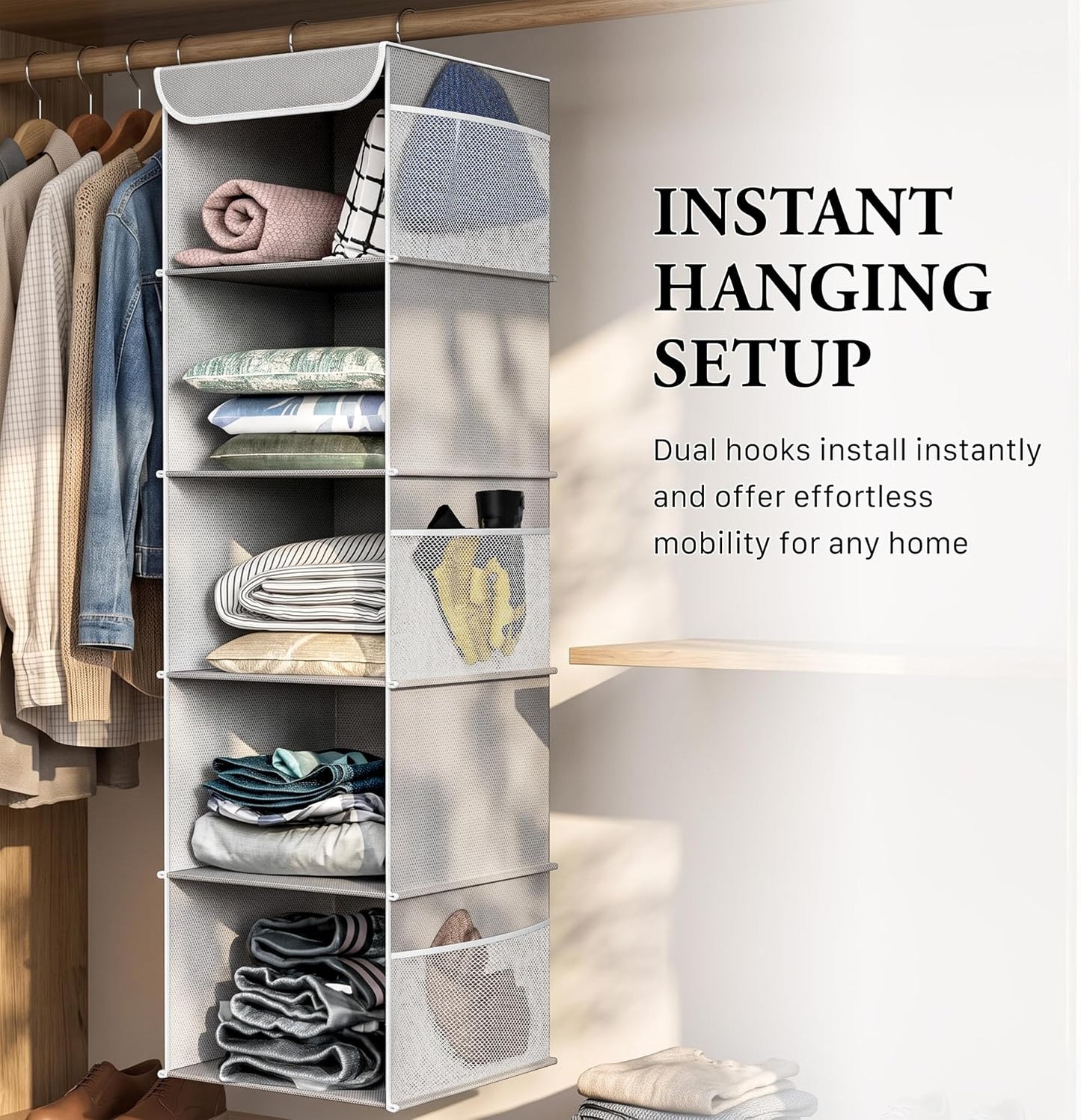 Simple Houseware 6 Shelf Hanging Closet Organizer, Gray