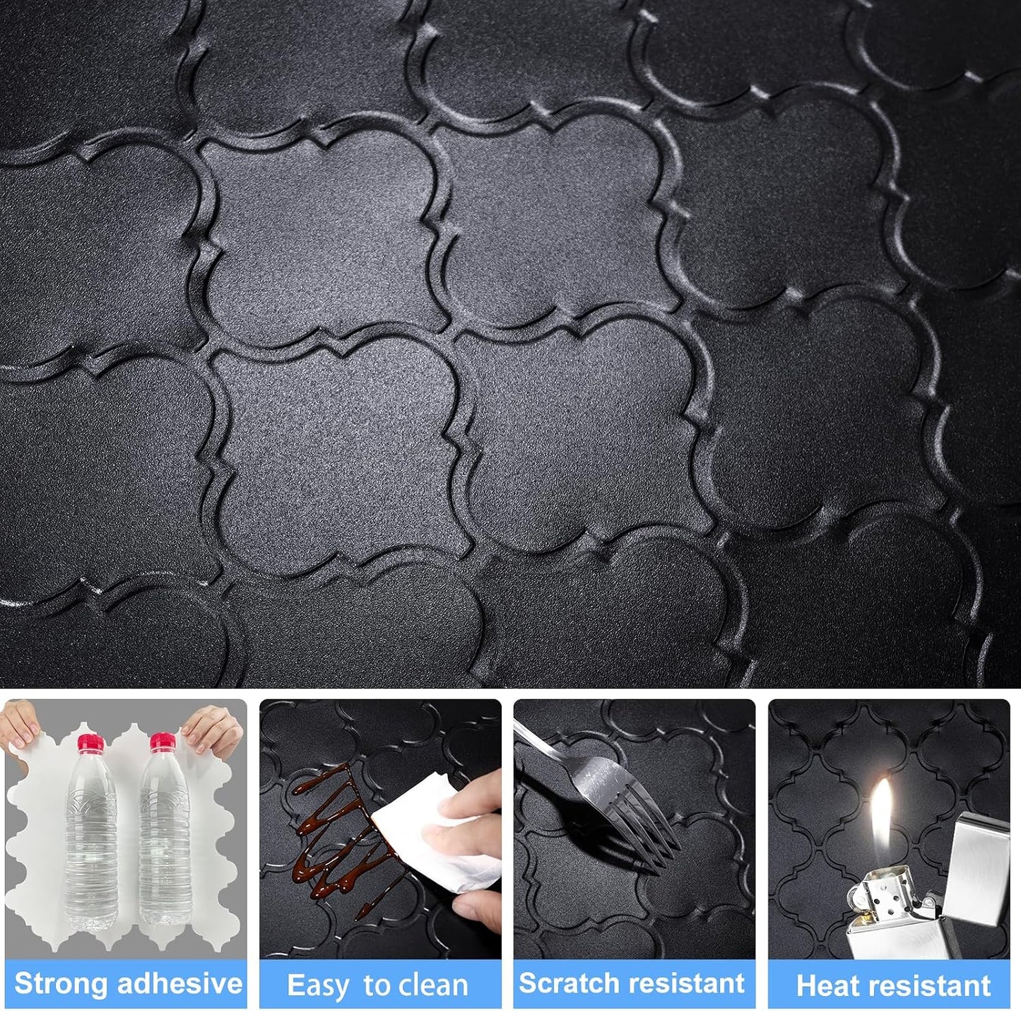 Arabesque Peel and Stick Backsplash for Kitchen, Thicker Design 3D Self Adhesive Wall Tiles, 12"x12" Peel and Stick Wall Tiles, Dark Grey 10-Sheet Stick on Tiles for Kitchen and Bathroom.
