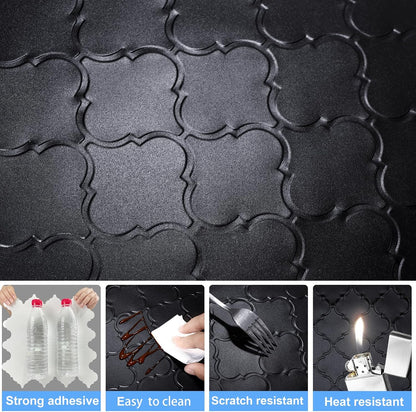 Arabesque Peel and Stick Backsplash for Kitchen, Thicker Design 3D Self Adhesive Wall Tiles, 12"x12" Peel and Stick Wall Tiles, Dark Grey 10-Sheet Stick on Tiles for Kitchen and Bathroom.