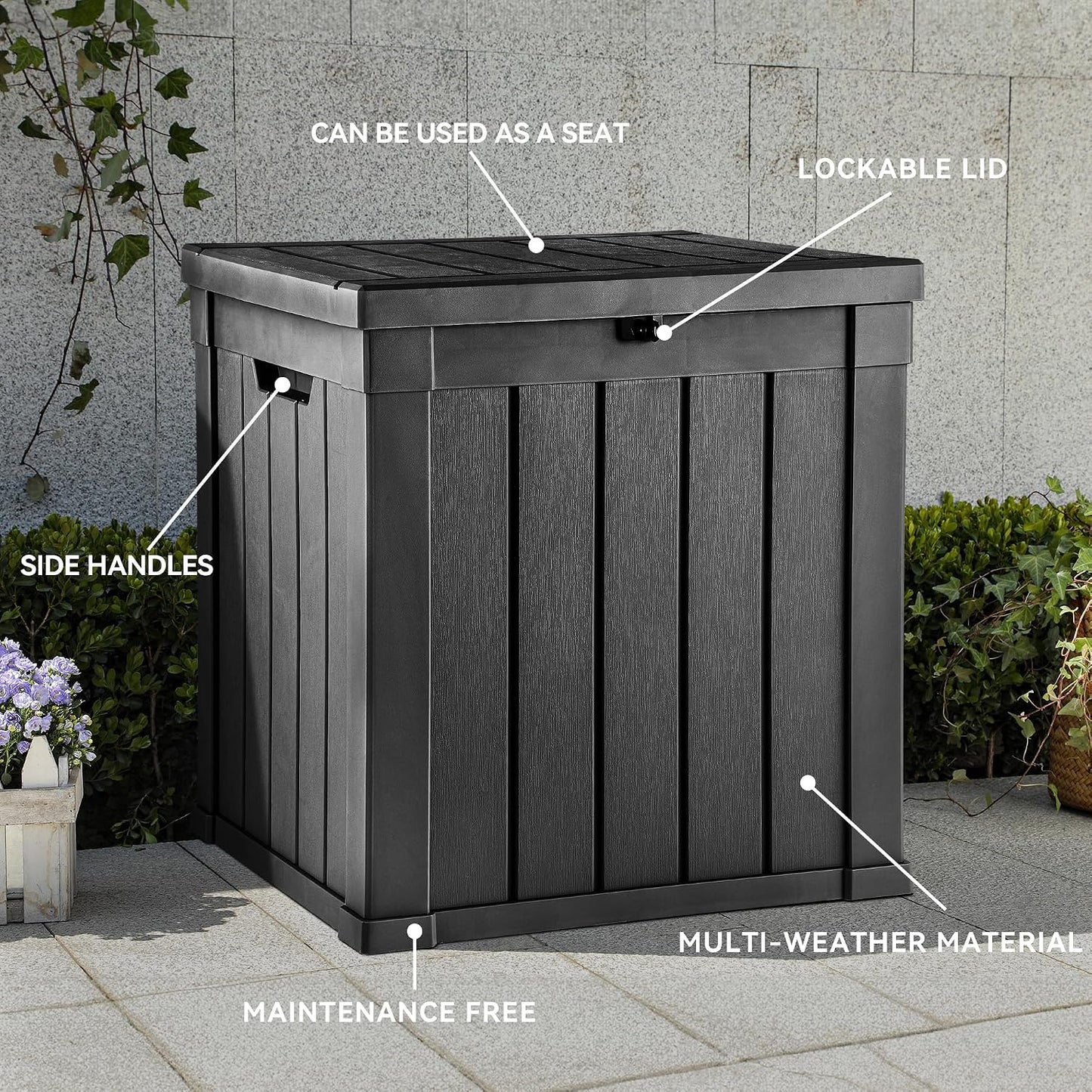 YITAHOME 31 Gallon Outdoor Storage Deck Box | Waterproof Resin Package Delivery and Storage Box with Lockable Lid for Patio Furniture Cushions, Pool Accessories, Garden