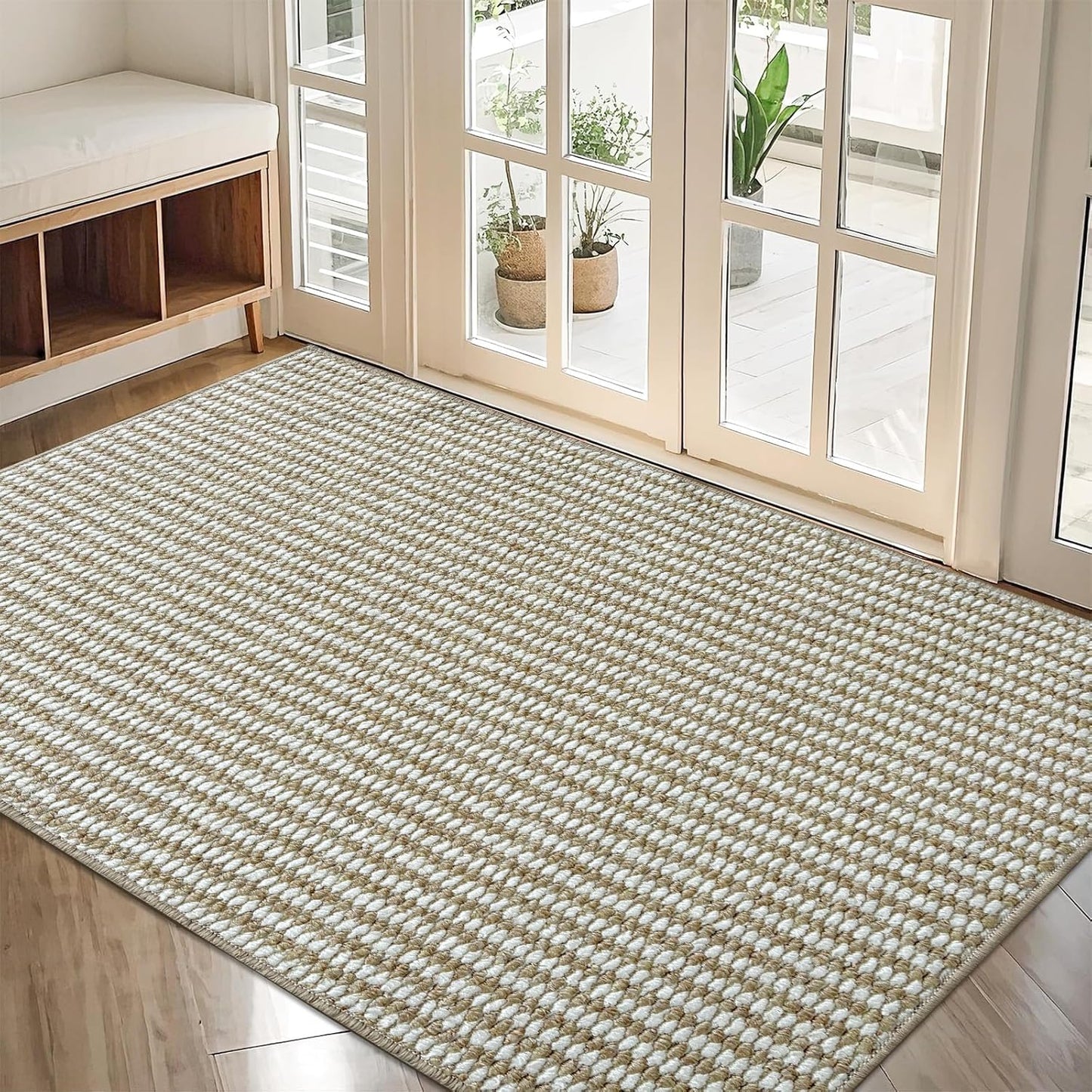 Indoor Door mat 17“ x 30”, Dirt Trapper Door Mat, Non-Slip Washable Entrance Mat, Dirt Resistant and Absorbent Welcome Mat,Low-Profile Doormat for Entryways, Front Doors, and Indoor Entrances, White
