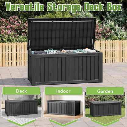 Outdoor Storage Box, 45 Gallon Deck Box with Lockable Lid, Waterproof Resin Storage Bin for Cushions, Garden Tools, Patio Furniture, Grey