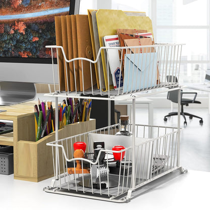 SimpleHouseware 2 Tier Cabinet Wire Basket Drawer Organizer, Brown