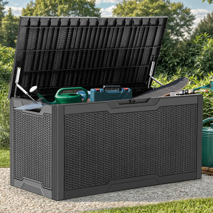 YITAHOME 100 Gallon Large Outdoor Deck Box | Waterproof Resin Storage Box, Lockable Indoor Outdoor Storage Container for Patio Furniture Cushions, Pool Accessories