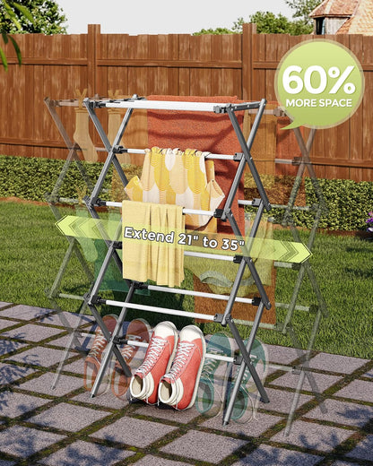 APEXCHASER Drying Rack Clothing - 3 Tier Metal Clothes Drying Rack Collapsible, Laundry Drying Rack Expandable, Small Clothe Airer for Baby Clothes Towel Bib Sock Indoor Outdoor Use(White)