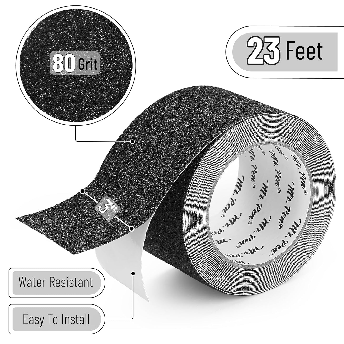 Mr. Pen- Grip Tape, 2 Inch, 23 Feet, Anti Slip/Non Skid Tape, Grip Tape | Friction Tape for Stair, Black Grip Tape Roll, Waterproof
