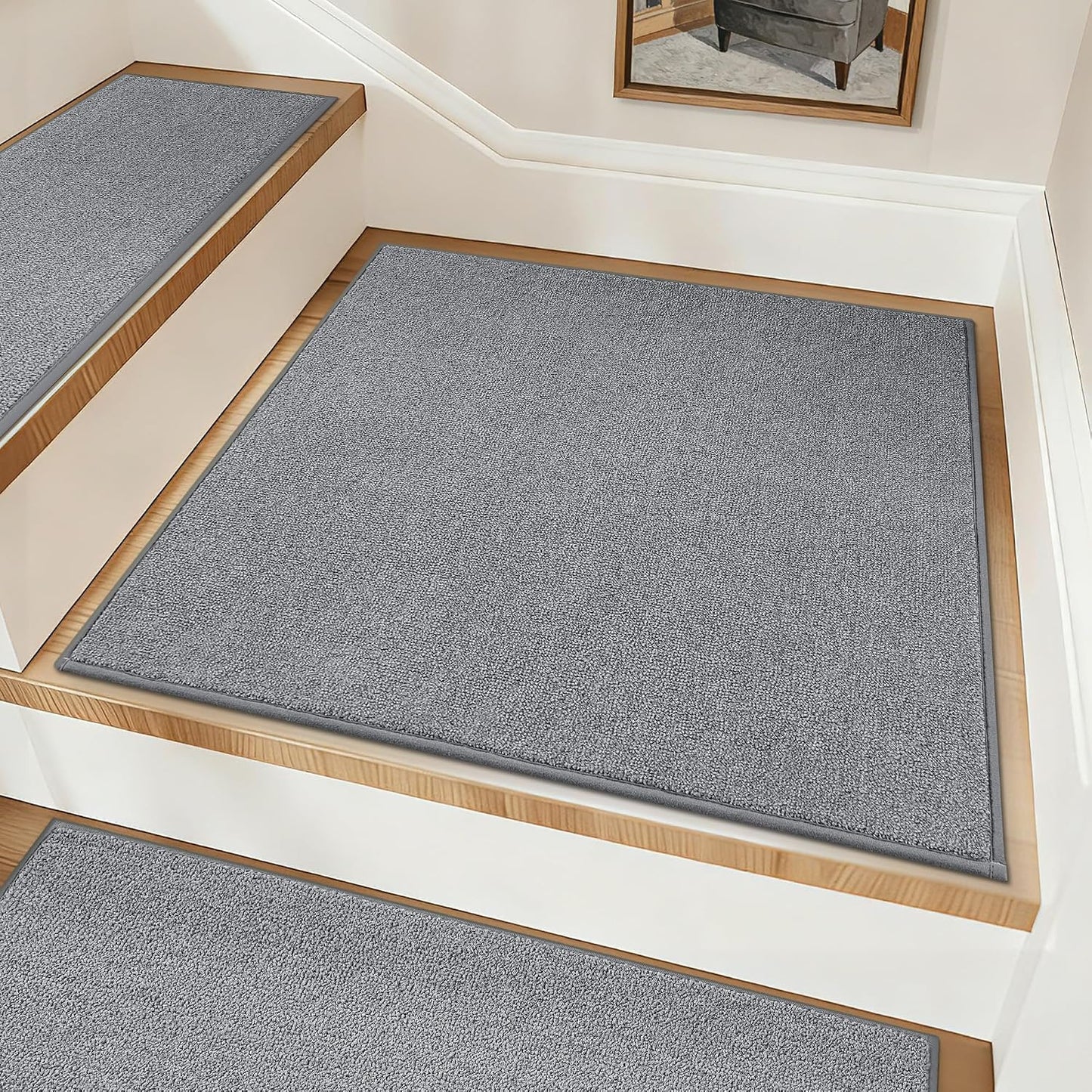 COSY HOMEER Stair Treads Non-Slip Carpet Stair Treads for Wooden Steps, Indoor Stair-Runner Rugs for Kids Elders & Pets 28"x9" (4Pc, Dark Gray)
