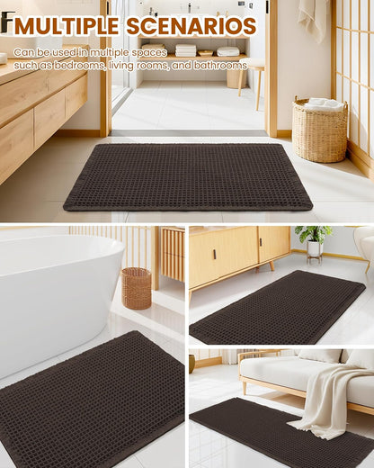 Smiry Waffle Bath Mat 30x20, Extra Soft Absorbent Bathroom Rugs, Non Slip Machine Washable Quick Dry Bath Rugs for Bathroom Floor, Tub, Shower, Home Decor Accessories, Brown