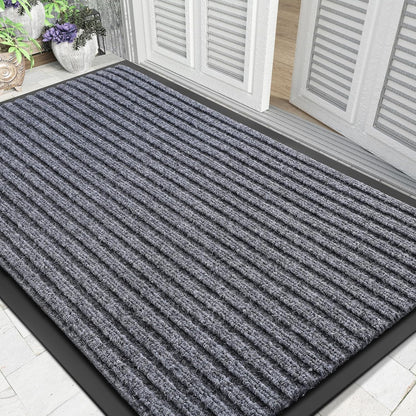 Yimobra Welcome Mat, Heavy Duty Sturdy Door Mats for Home Entrance Outdoor Indoor, Front Doormat for Outside Patio Floor Entry Porch Garage Office, Waterproof, Low Profile, 29.5x17, Black Grey