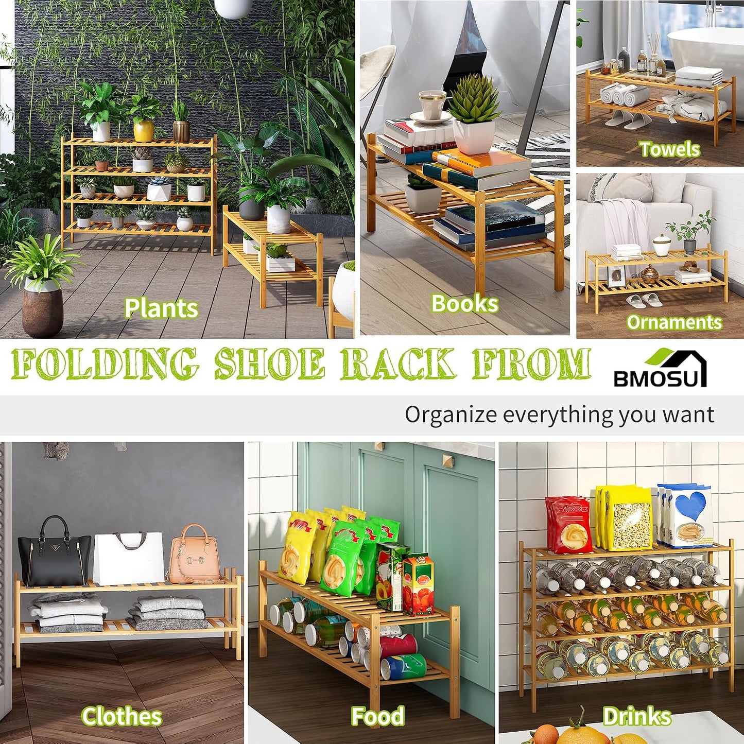BMOSU 2-Tier Bamboo Small Shoe Rack Premium Stackable Shoe Shelf Storage Organizer for Hallway Closet Living Room Entryway Organizer (Black Bamboo)