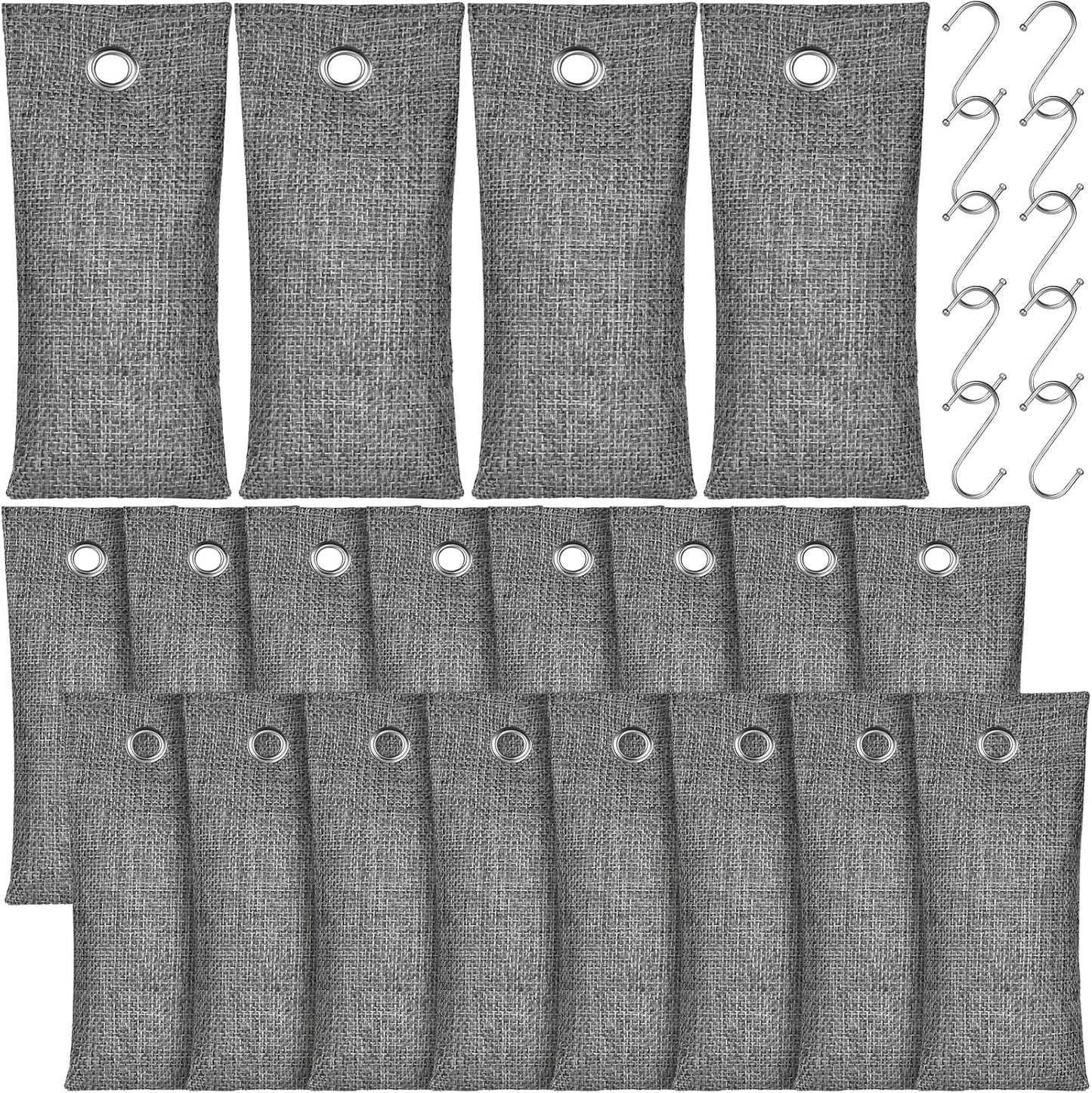 20 Pack Activated Charcoal Odor Absorber with 20 Pcs Hooks, Bamboo Charcoal air purifying Bags (50g/ Each), Shoe Deodorizer Odor Eliminator for Strong Odor, Car, Home, Pet, Closet