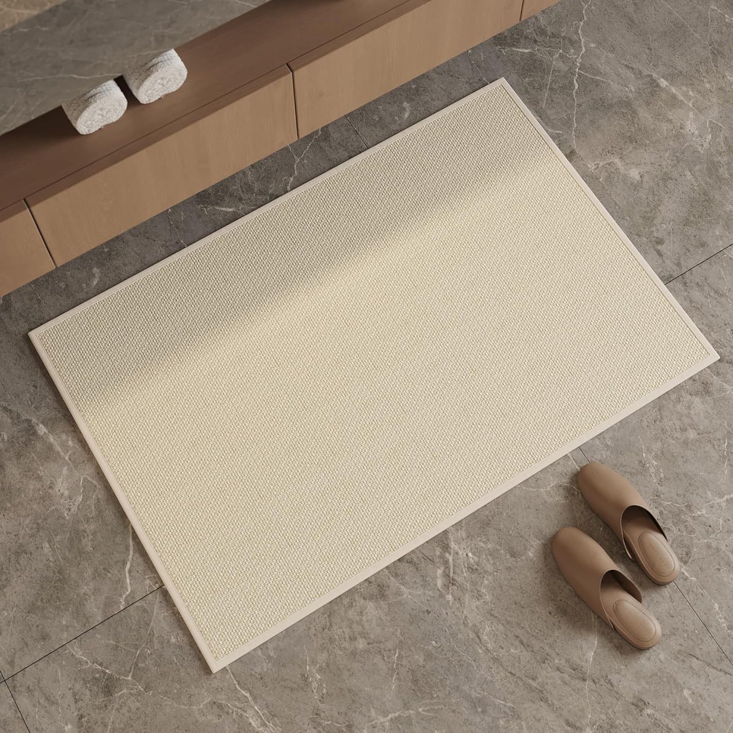 Mecko Bath Mat Rug, Rubber Non-Slip Quick Dry Absorbent Thin Bathroom Rugs Fit Under Door Bathroom Floor Mats-Shower Rug for in Front of Bathtub, Sink, Shower Room(Light Grey,16"x24")
