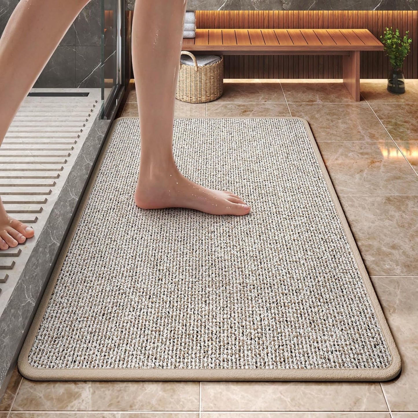 Non Slip Bath Mat with Rubber Backing, Absorbent Quick Dry Bath Rugs Washable, Thin Bathroom Rugs Fit Under Door for Bathroom Floor, Shower and Sink, 16"×24", Grey